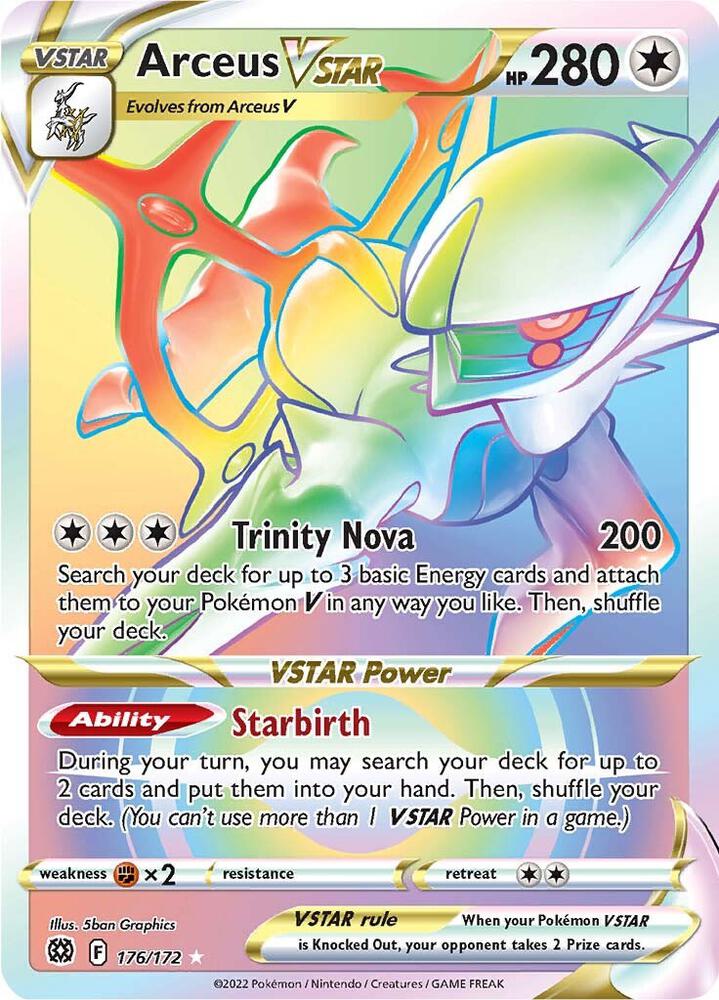 Arceus Vstar - 176/172 Brilliant Stars Rainbow Pokemon - NM/MINT