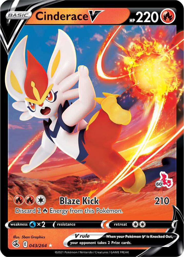 Cinderace V - 043/264 Battle Academy Stamp PROMO Pokemon - NM/MINT