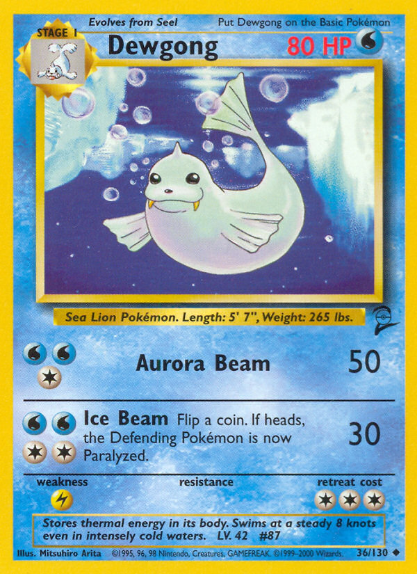 Dewgong - 36/130 Base Set 2 Uncommon Pokemon - NM