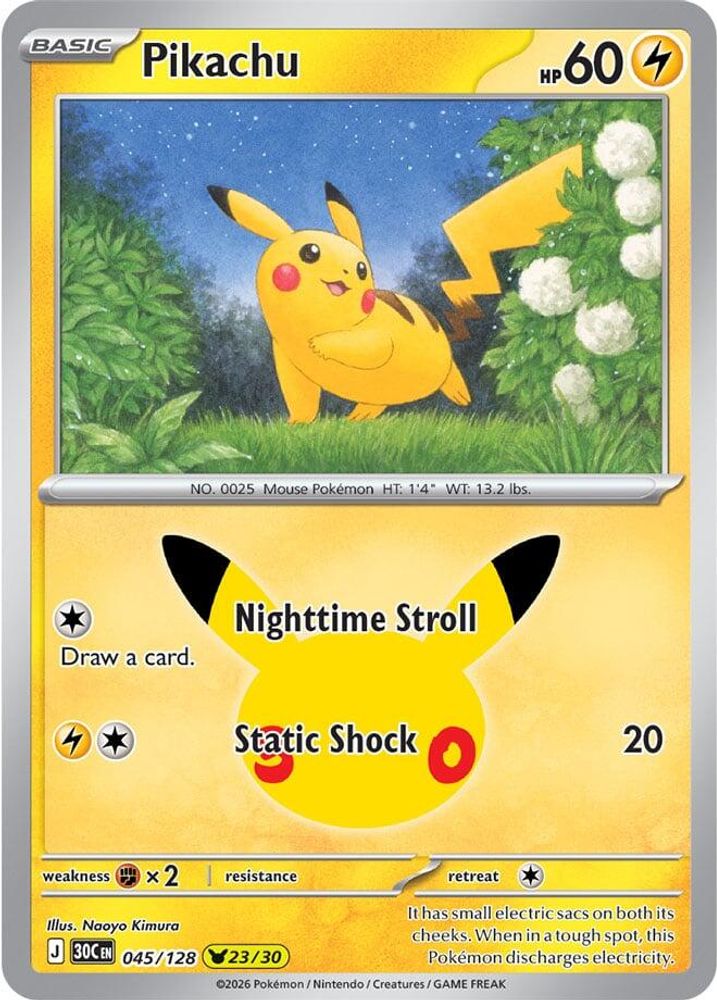 Pikachu - 045/128 ME: 30th Celebration Pikachu Rare Holo Pokemon - NM