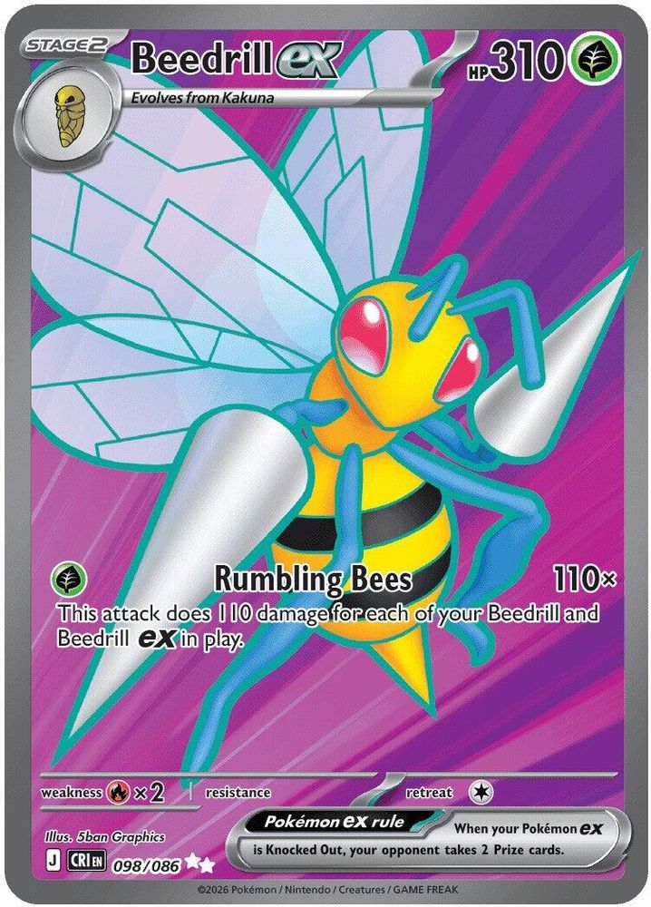 Beedrill ex - 098/086 Chaos Rising Holo Ultra Rare Pokemon - NM