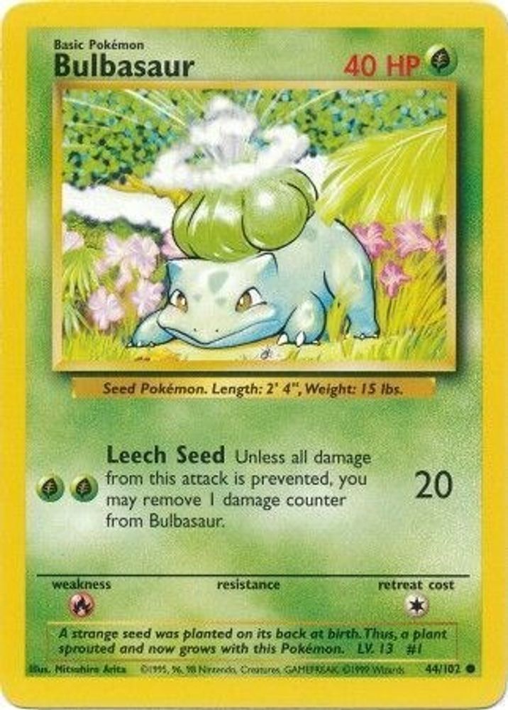 Bulbasaur - 44/102 Base Set Unlimited Common Pokemon - NM