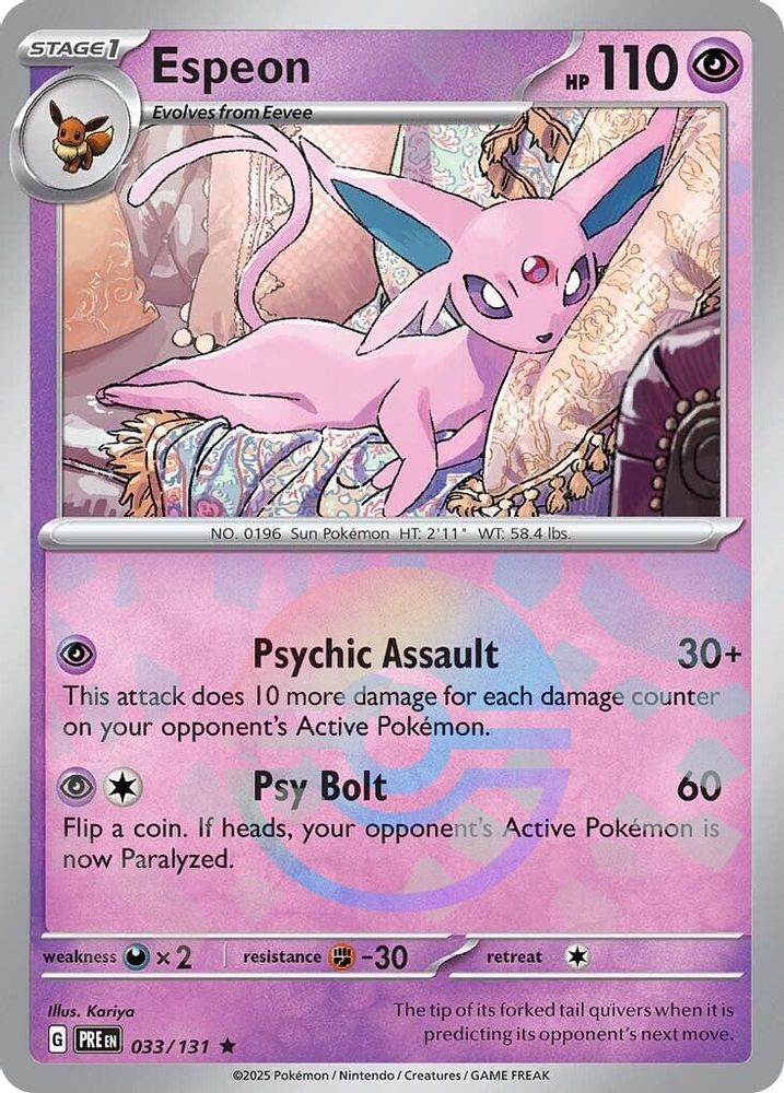 Espeon (Poke Ball Pattern) - 033/131 Prismatic Evolutions Rare Holo Pokemon - NM
