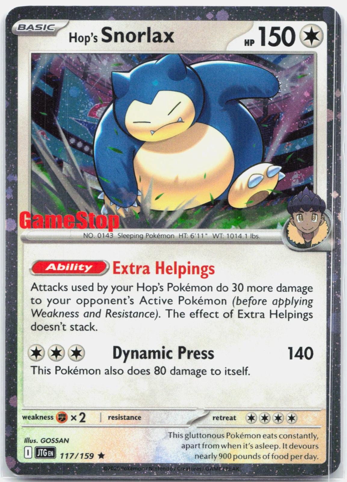 Hop's Snorlax - 117/159 Journey Together Gamestop Stamped Promo Pokemon - NM