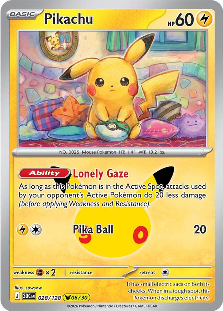 Pikachu - 028/128 ME: 30th Celebration Pikachu Rare Holo Pokemon - NM