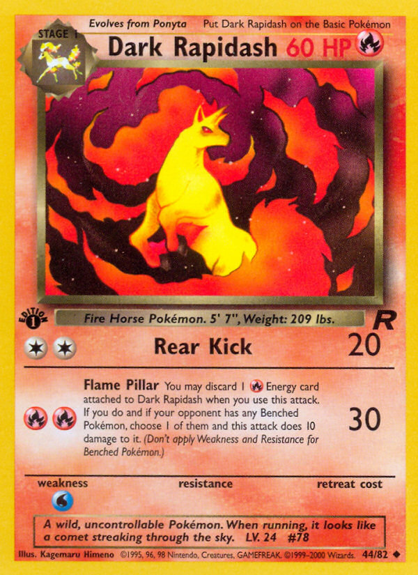 Dark Rapidash - 44/82 Team Rocket Uncommon 1st Edition Pokemon - NM