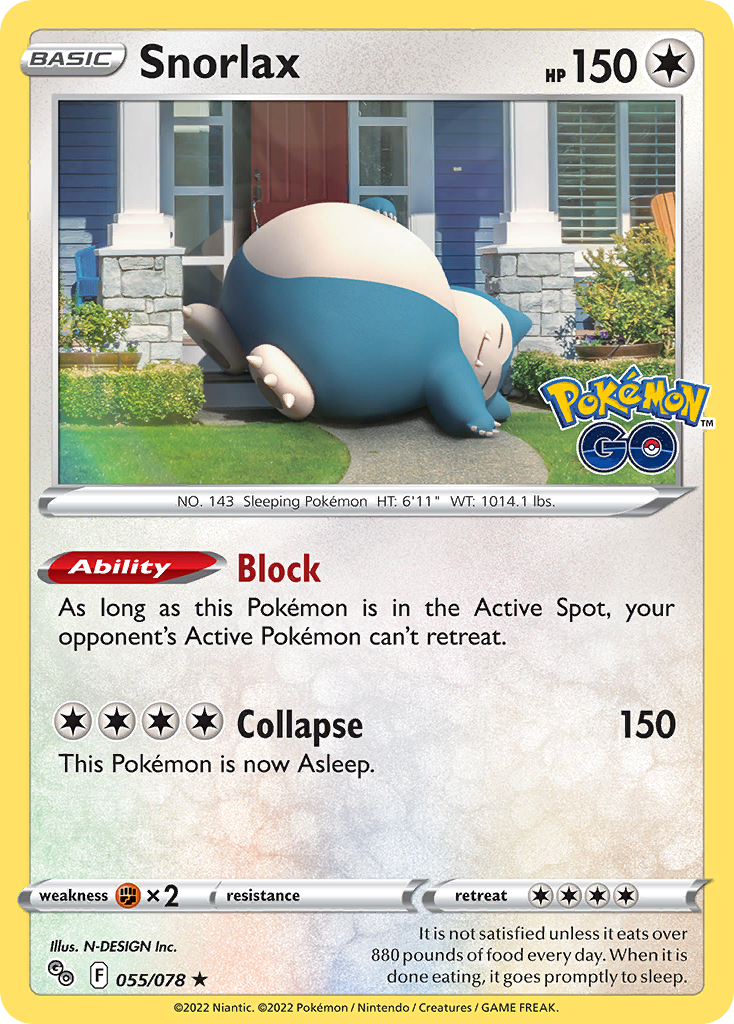 Snorlax - 055/078 Pokemon GO Holo Rare Pokemon - NM