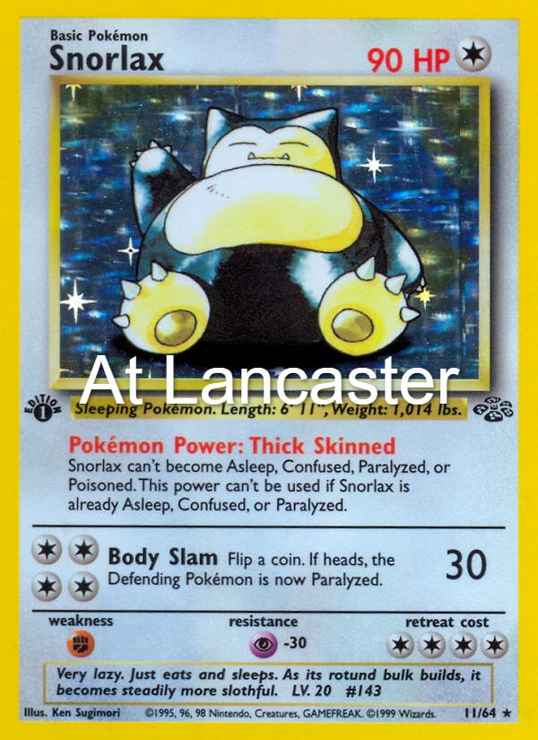 Snorlax - 11/64 Jungle Rare 1st Edition Holo Rare Pokemon - HP (Lanc)