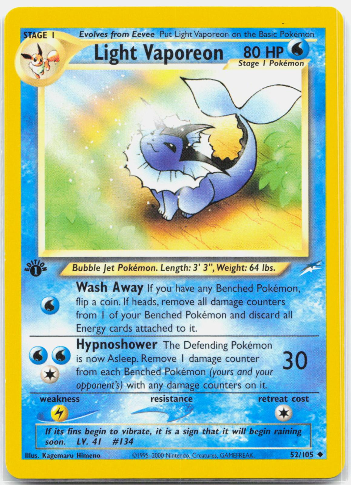 Light Vaporeon - 52/105 Neo Destiny 1st Edition Uncommon Pokemon - NM/LP