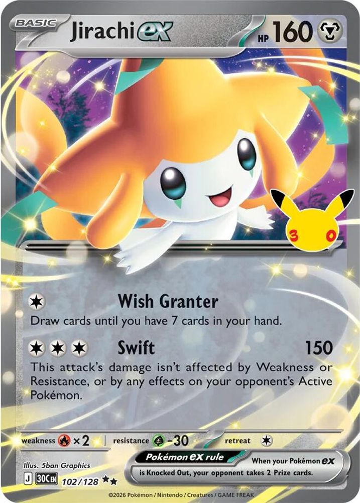 Jirachi ex - 102/128 ME: 30th Celebration Double Rare Holo Pokemon - NM
