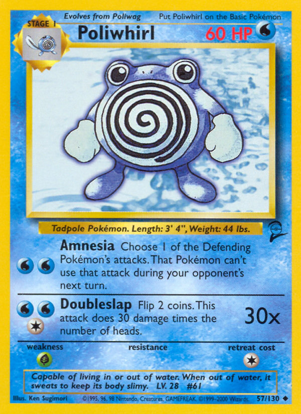 Poliwhirl - 57/130 Base Set 2 Uncommon Pokemon - NM