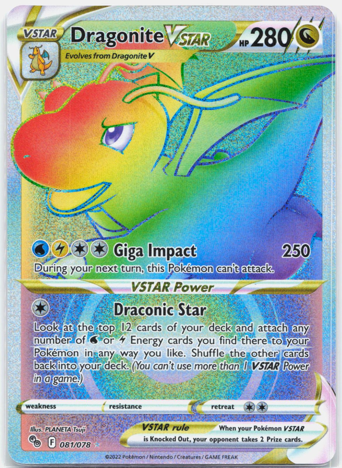 Dragonite Vstar - 081/078 Pokemon GO Holo Rainbow Rare Pokemon - NM