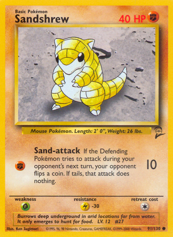Sandshrew - 91/130 Base Set 2 Common Pokemon - NM