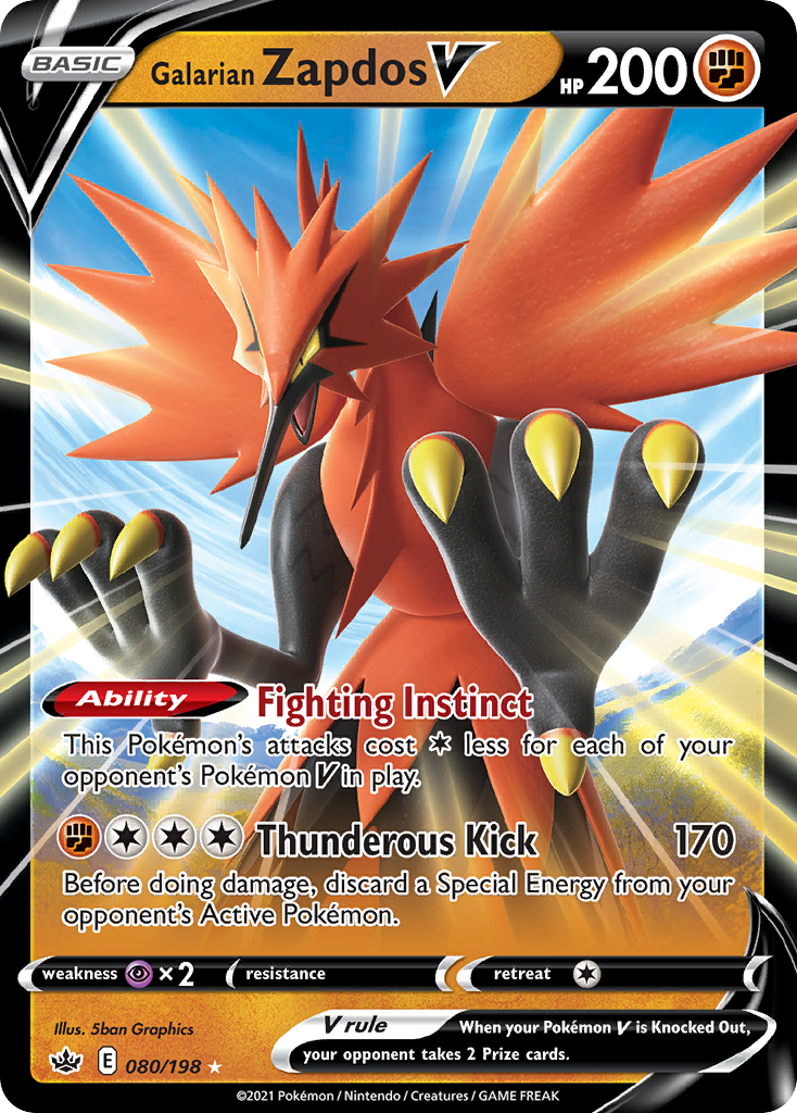 Galarian Zapdos V - 080/198 Chilling Reign V Rare Holo Pokemon - NM