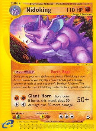 Nidoking - 24/147 Aquapolis Rare Pokemon - NM