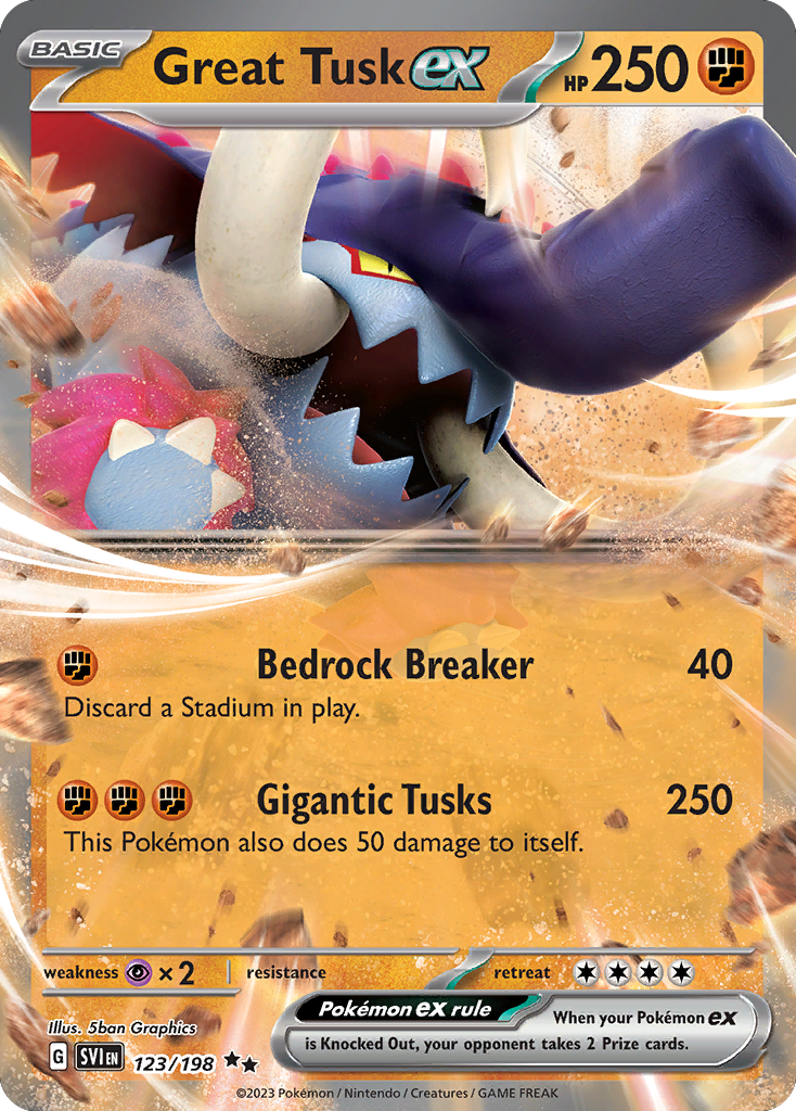 Great Tusk ex - 123/198 Scarlet & Violet Double Rare Holo Pokemon - NM