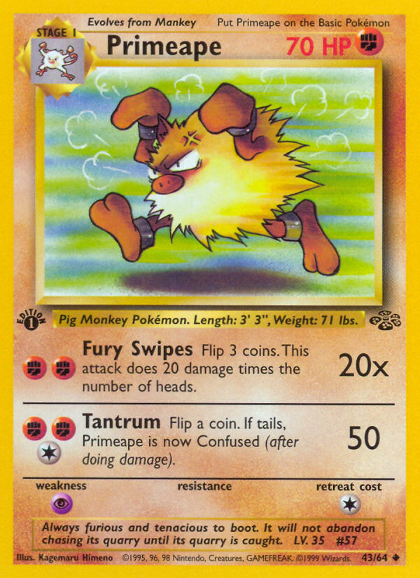 Primeape - 43/64 Jungle Uncommon Unlimited Pokemon - NM