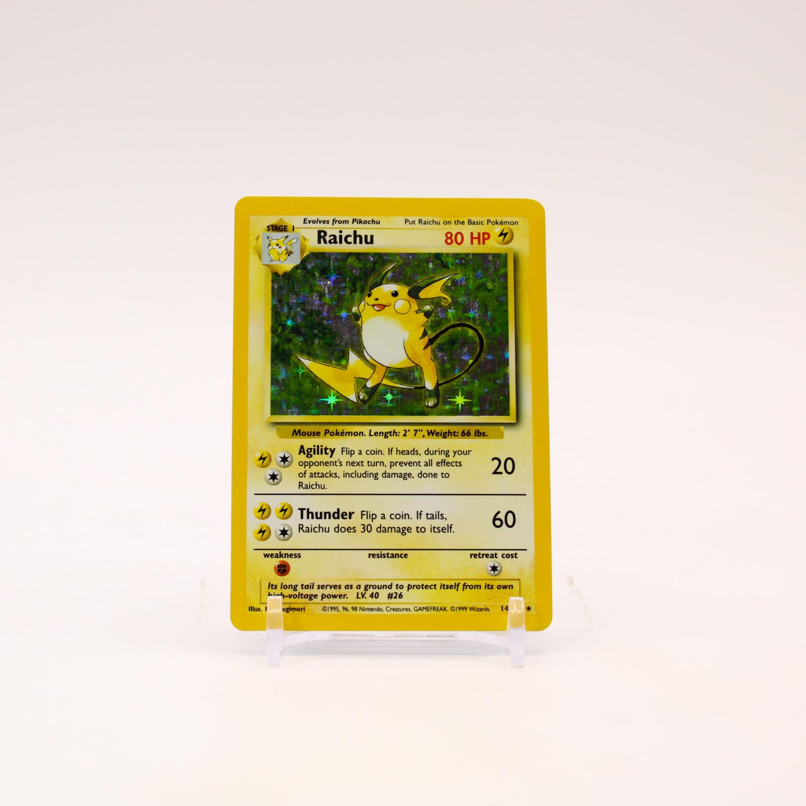 Raichu - 14/102 Base Set Unlimited Holo Rare Pokemon - LP