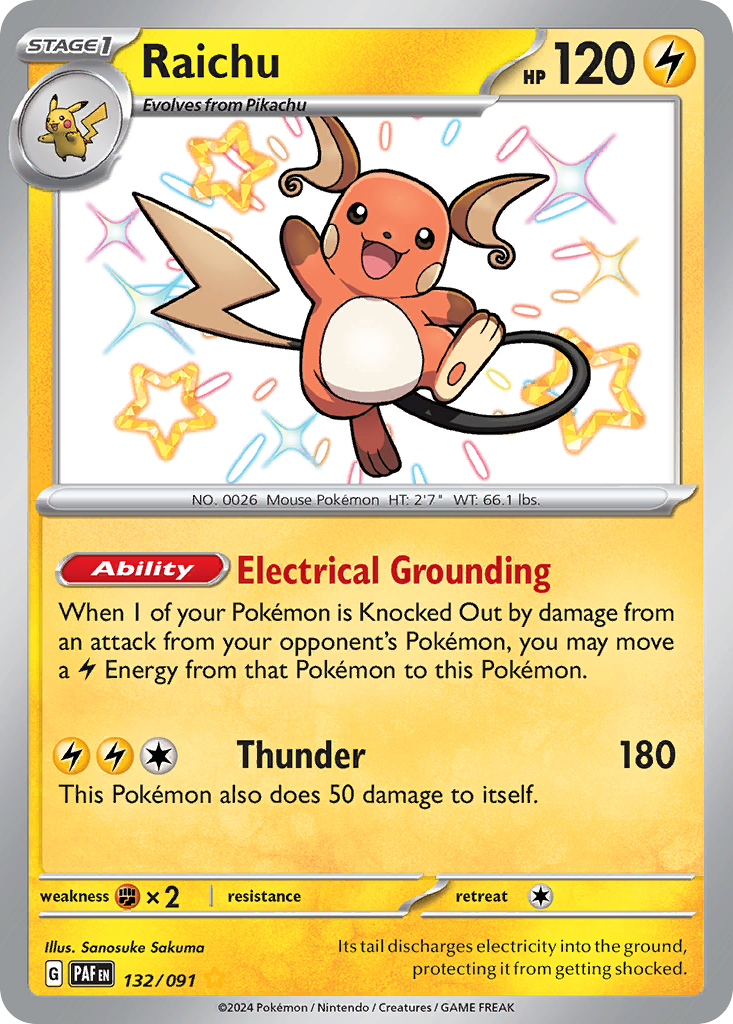 Raichu - 132/091 Paldean Fates Shiny Rare Holo Pokemon - NM