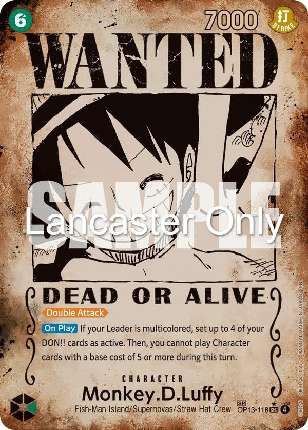 Monkey.D.Luffy (118) (Wanted Poster) - OP13-118 Carrying On His Will Foil Secret Rare One Piece - NM (Lanc)