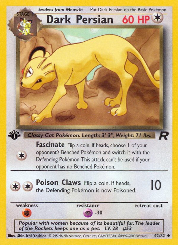 Dark Persian - 42/82 Team Rocket Uncommon Unlimited Pokemon - NM