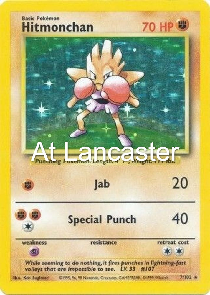 Hitmonchan - 7/102 Base Set Unlimited Holo Rare Pokemon - LP/MP (Lanc)