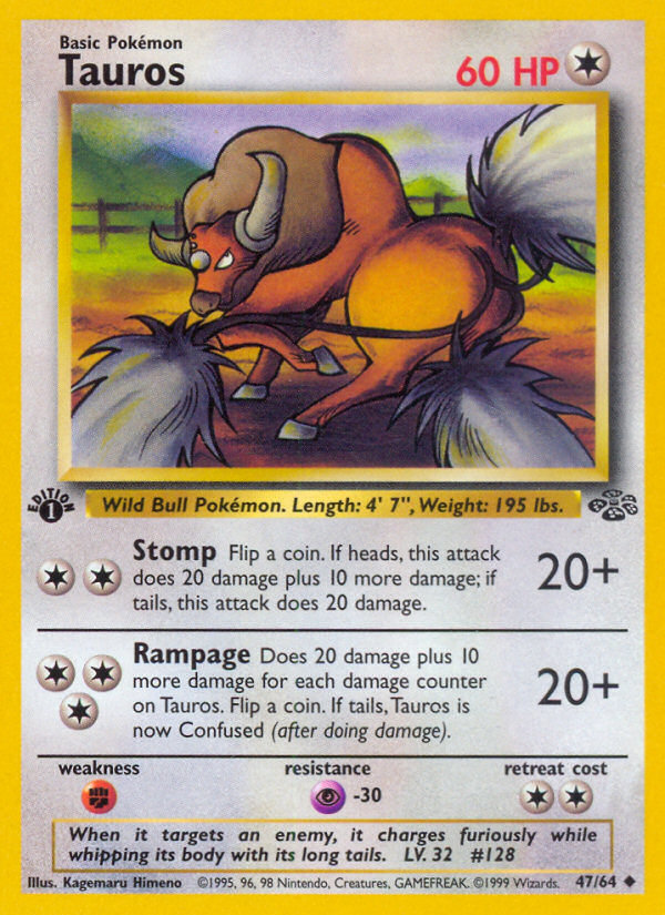 Tauros - 47/64 Jungle Uncommon Unlimited Pokemon - NM