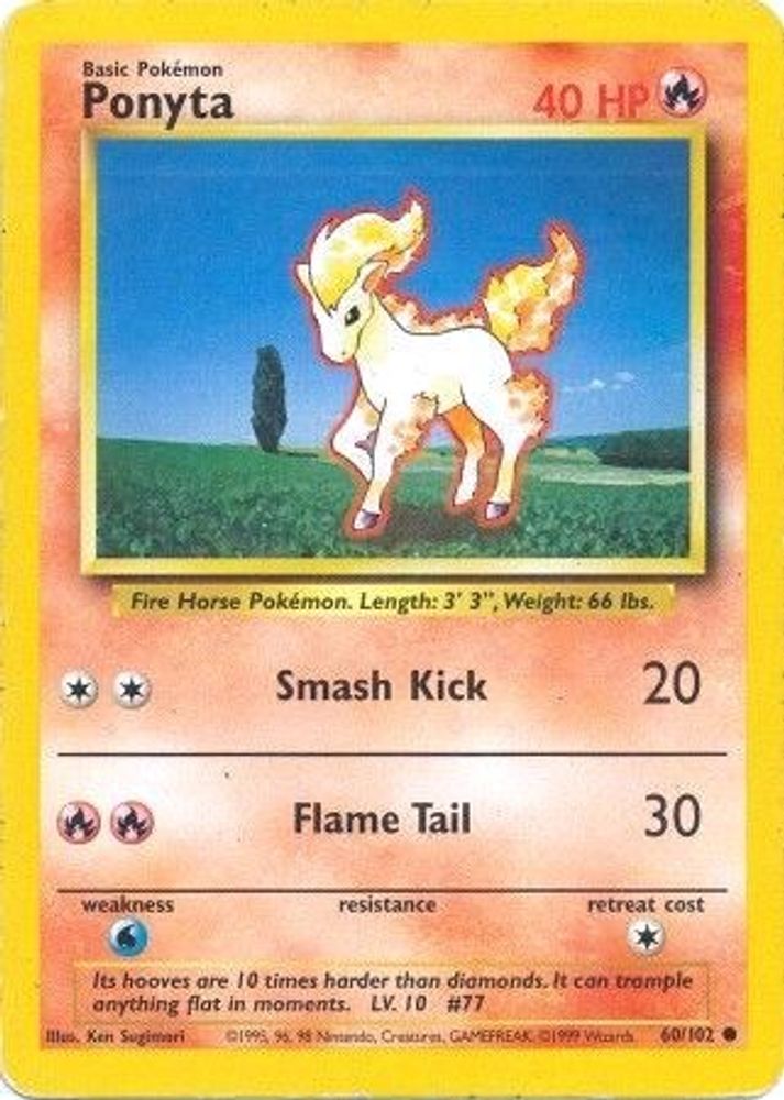 Ponyta - 60/102 Base Set Unlimited Common Pokemon - NM