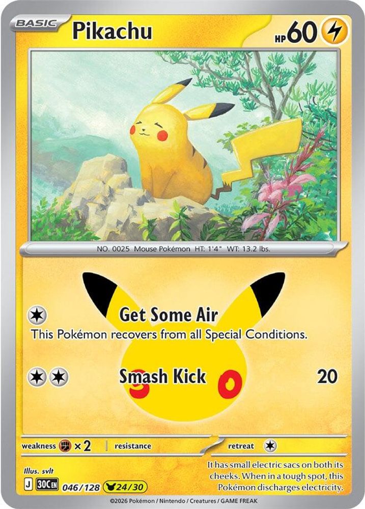 Pikachu - 046/128 ME: 30th Celebration Pikachu Rare Holo Pokemon - NM