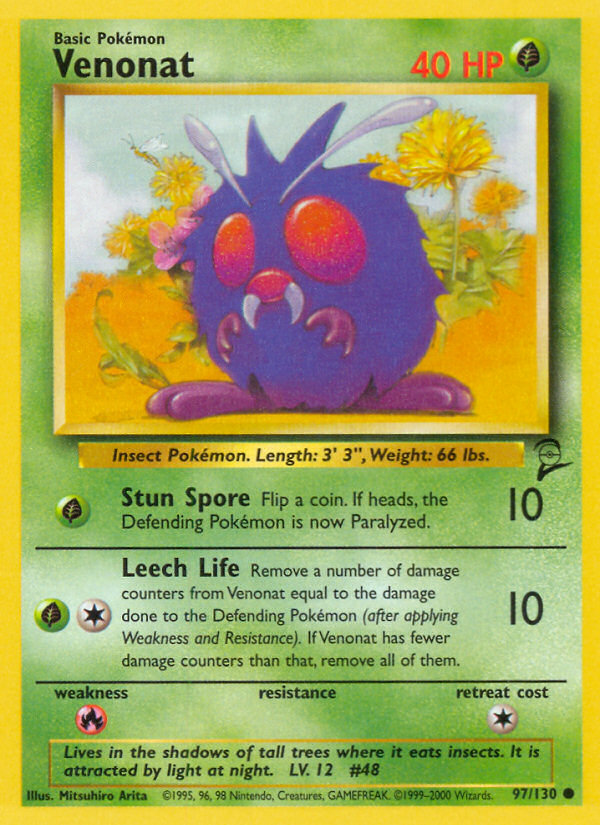 Venonat - 97/130 Base Set 2 Common Pokemon - NM