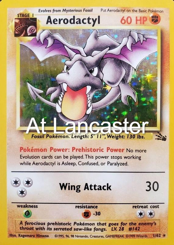 Aerodactyl - 1/62 Fossil Unlimited Holo Rare Pokemon - MP (Lanc)