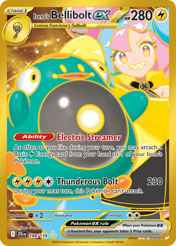 Iono's Bellibolt ex - 188/159 Journey Together Hyper Rare Holo Pokemon - NM