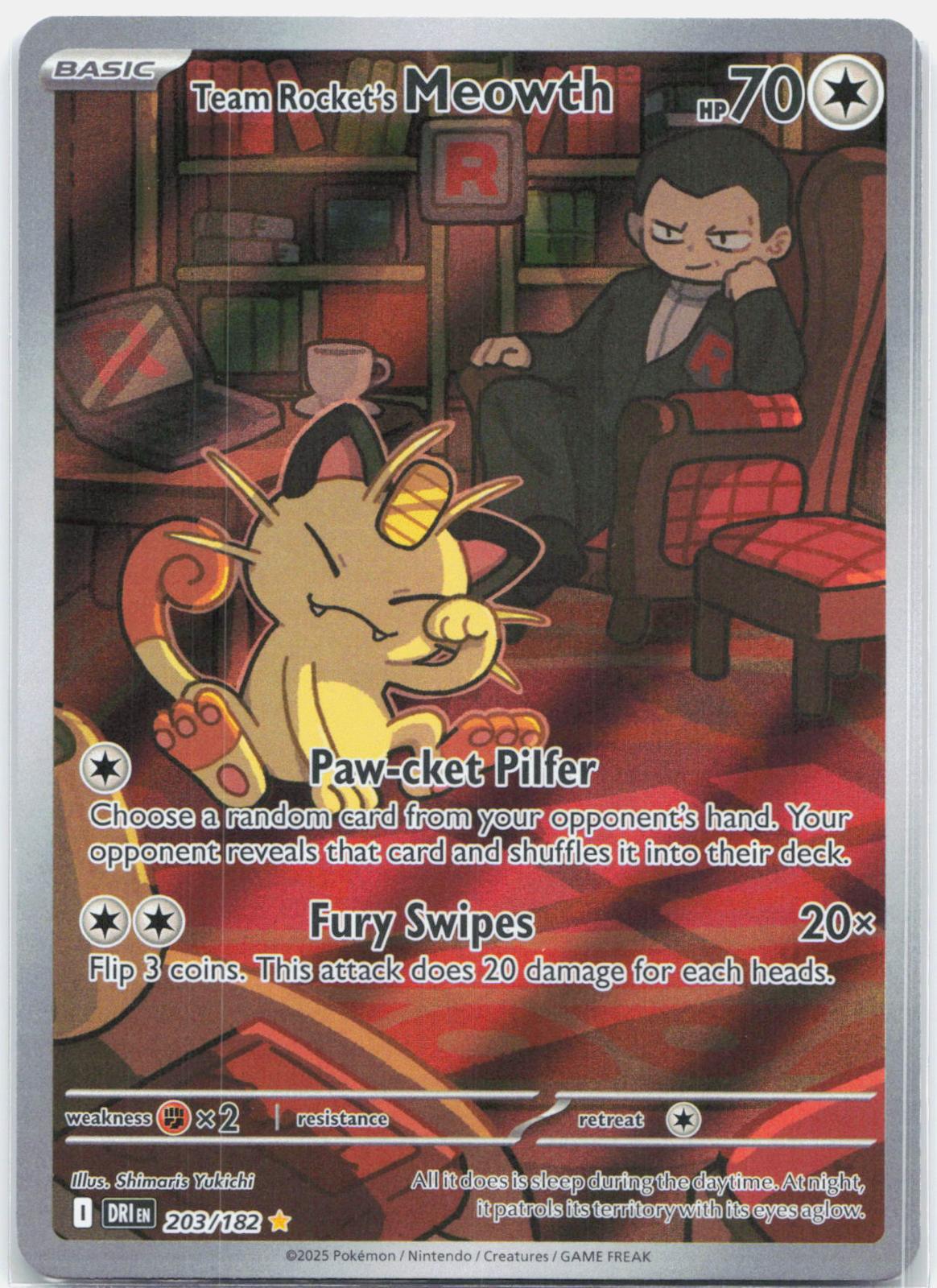 Team Rocket's Meowth - 203/182 Destined Rivals Illustration Rare Pokemon - NM