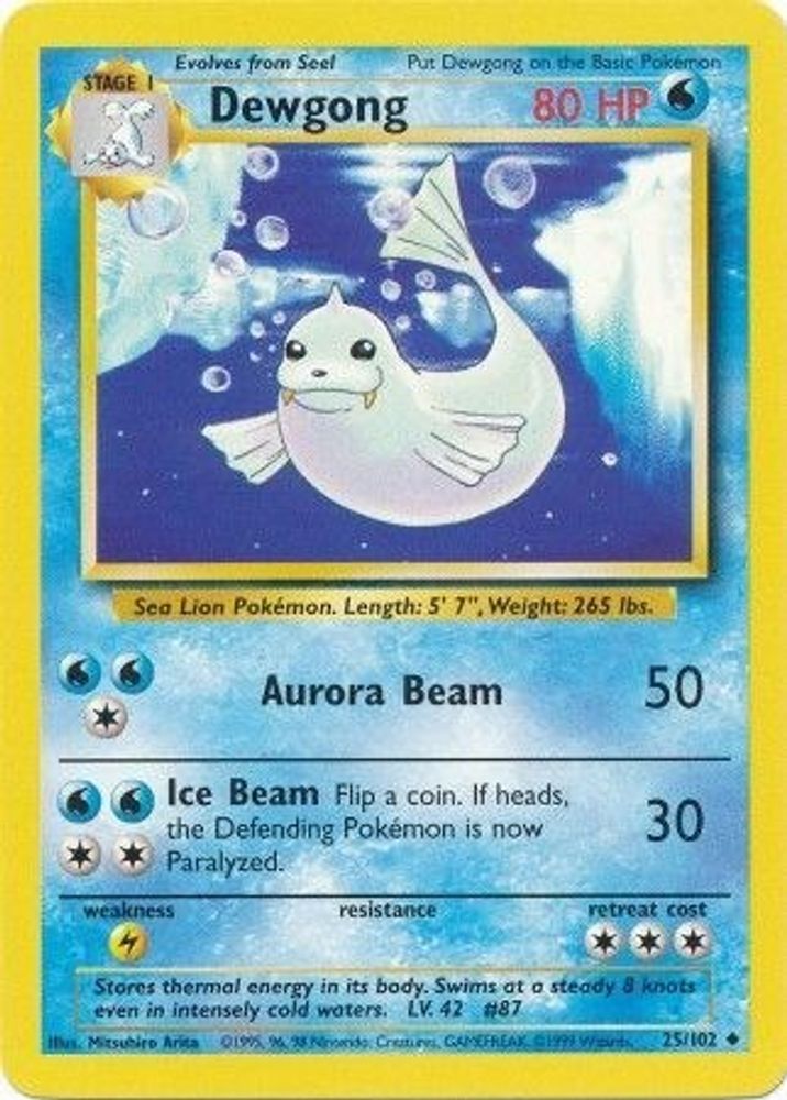 Dewgong - 25/102 Base Set Unlimited Uncommon Pokemon - NM