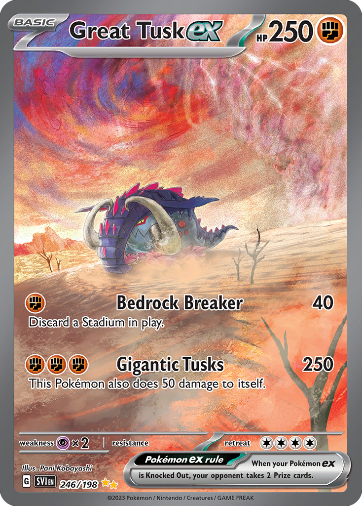 Great Tusk ex - 246/198 Scarlet & Violet Special Illustration Rare Holo Pokemon - NM