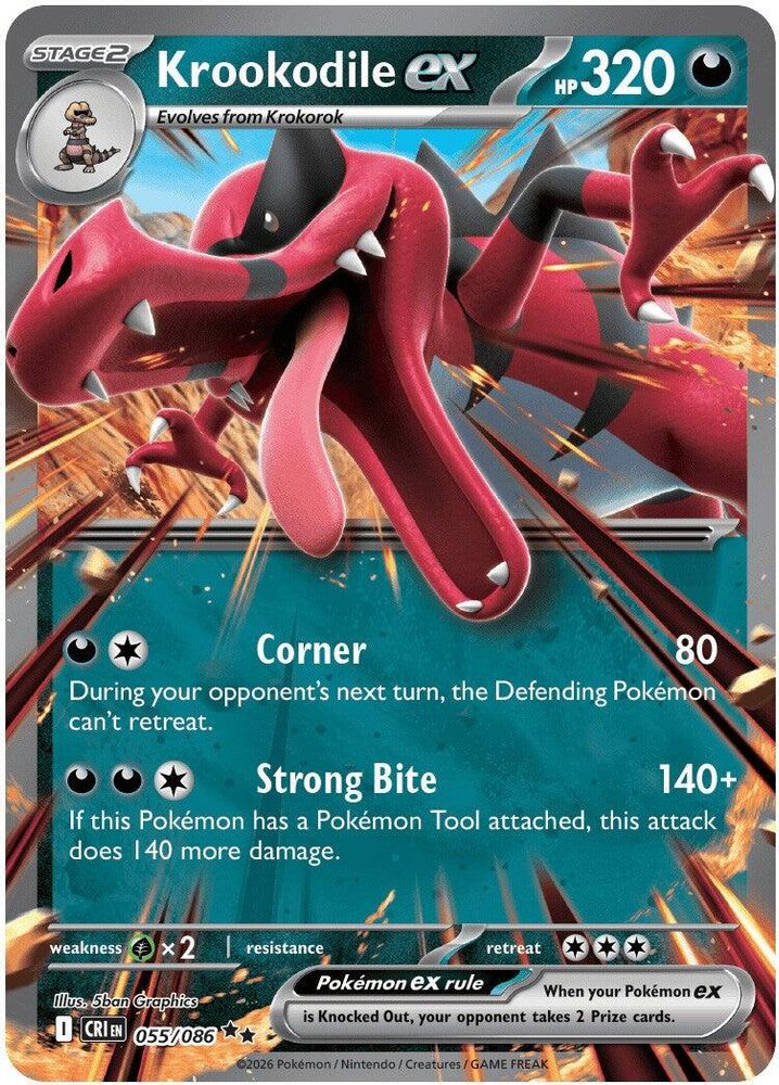 Krookodile ex - 055/086 Chaos Rising Holo Double Rare Pokemon - NM