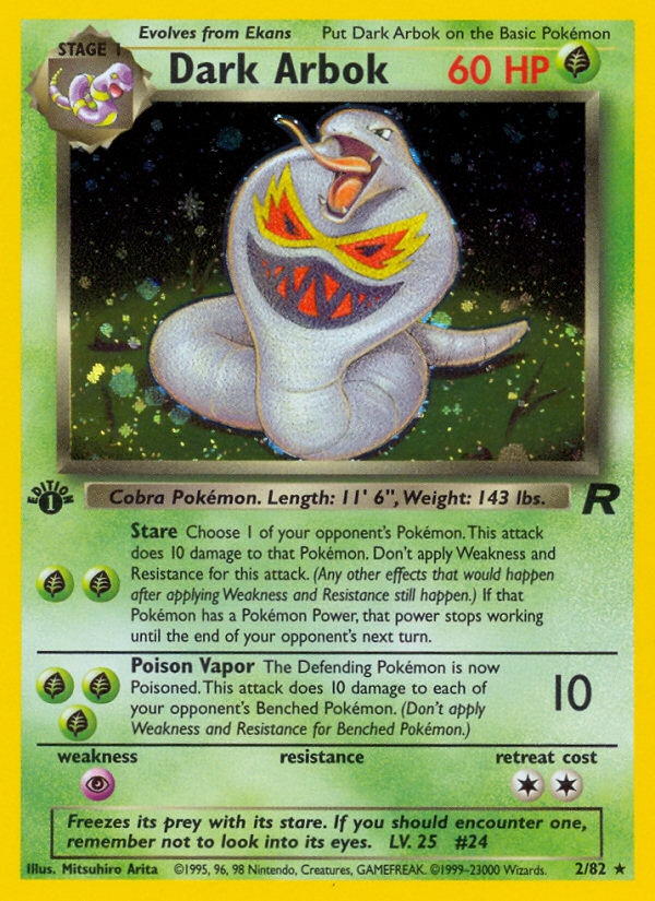 Dark Arbok - 2/82 Team Rocket Rare Unlimited Holo Pokemon - NM