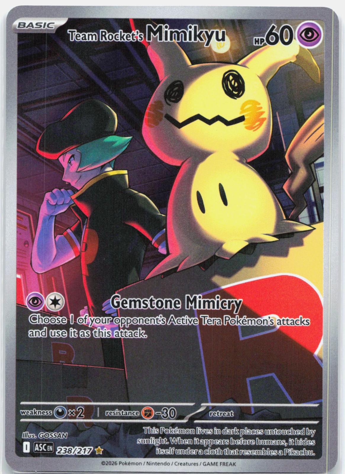 Team Rocket's Mimikyu - 238/217 Ascended Heroes Illustration Rare Pokemon - NM/MINT