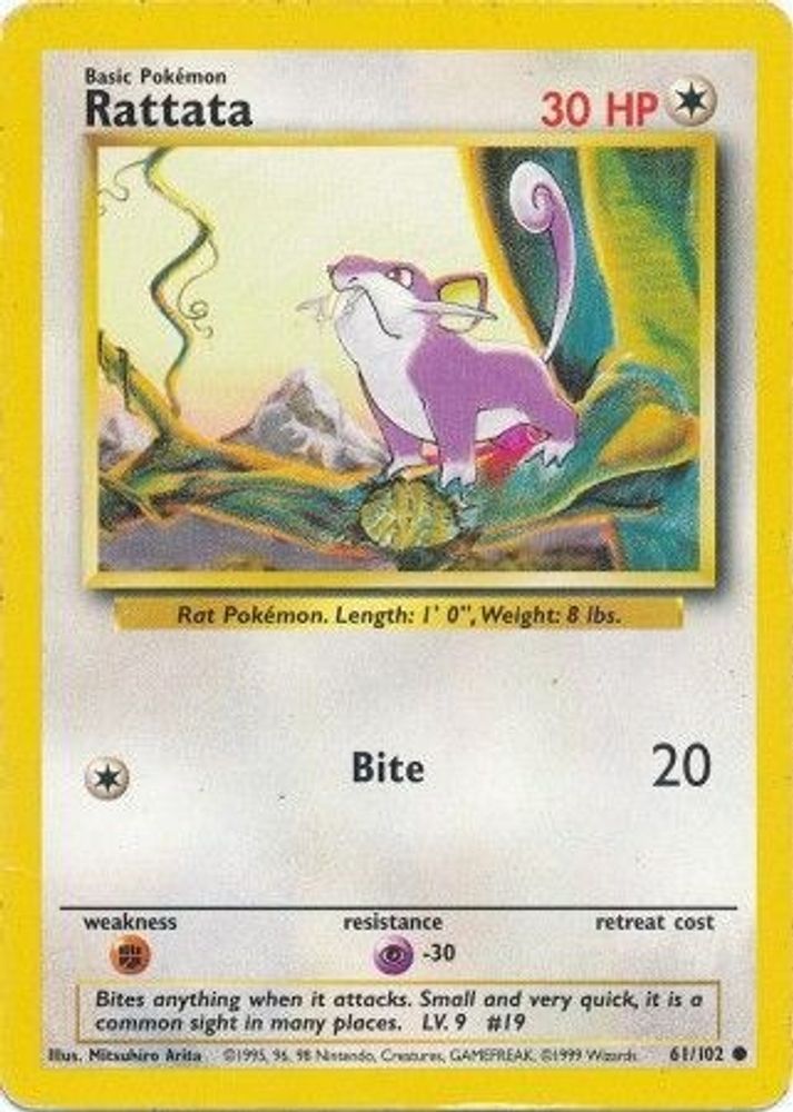 Rattata - 61/102 Base Set Unlimited Common Pokemon - NM