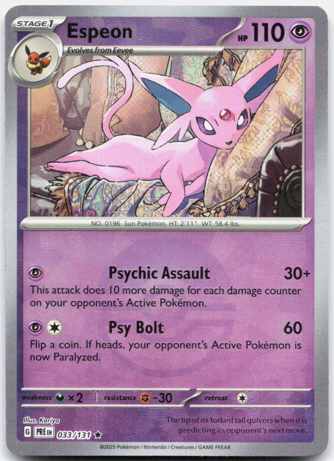 Espeon Poke Ball Pattern - 033/131 Prismatic Evolutions Rare Holo Pokemon - NM