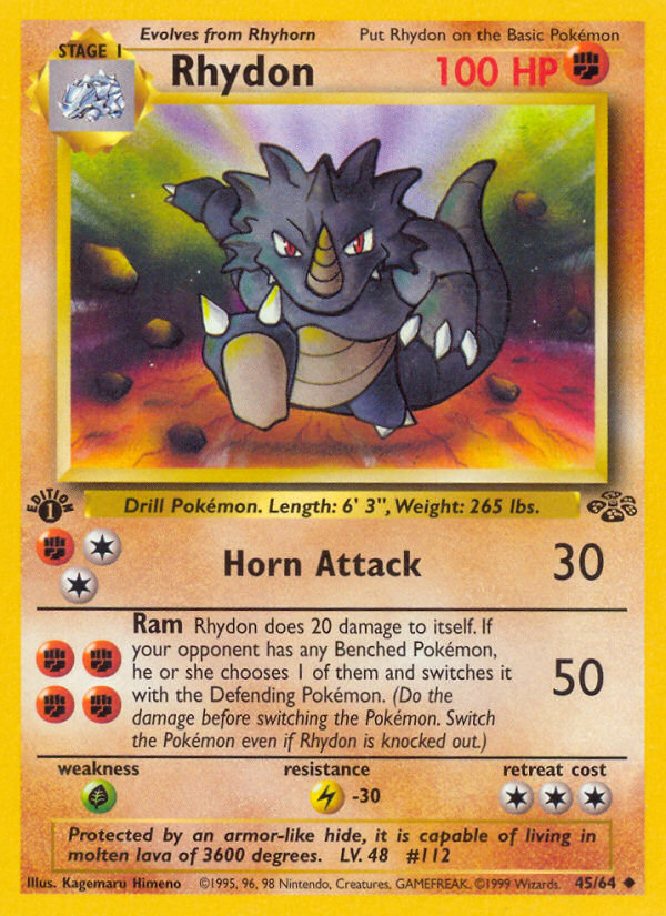 Rhydon - 45/64 Jungle Uncommon Unlimited Pokemon - NM