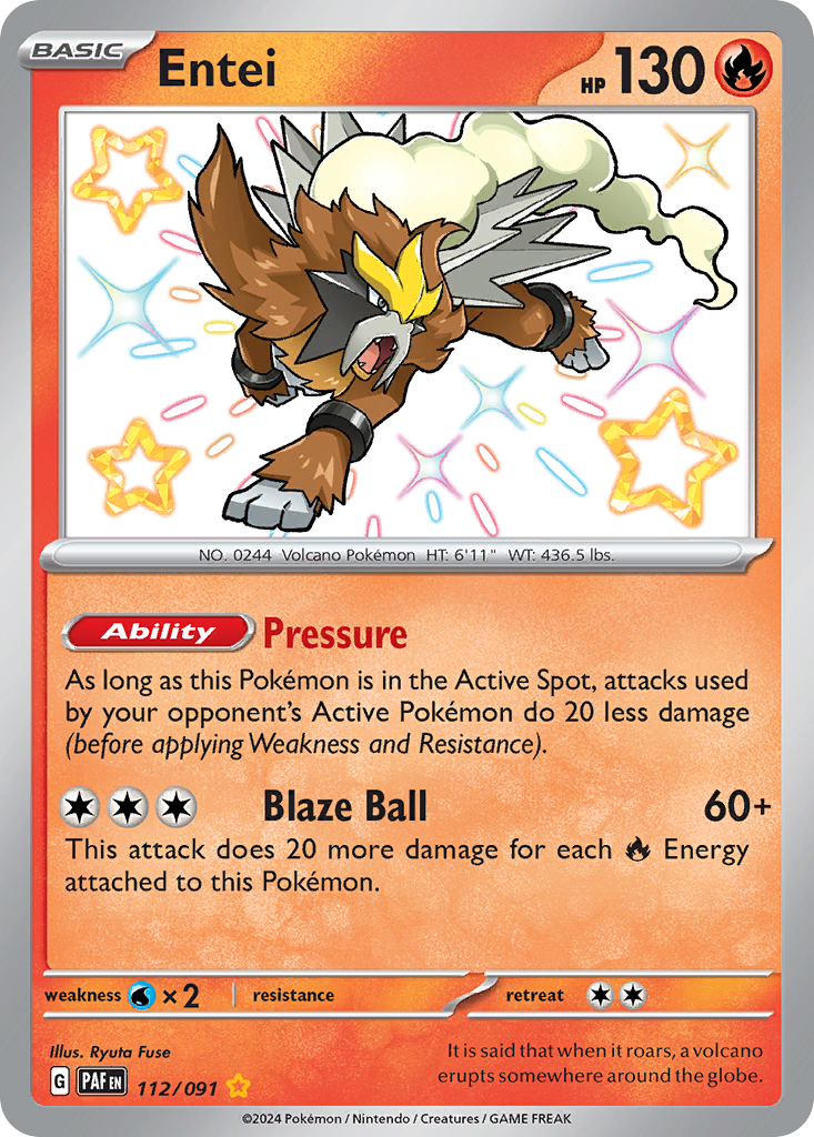 Entei - 112/091 Paldean Fates Shiny Rare Holo Pokemon - NM