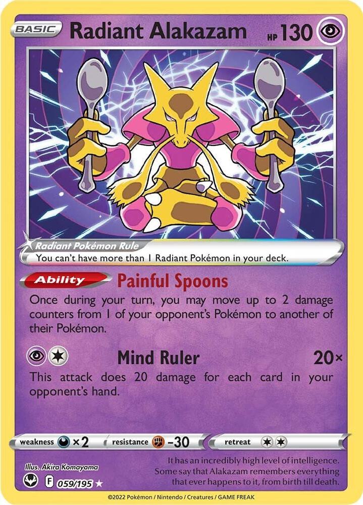 Radiant Alakazam - 059/195 Silver Tempest SHINY Holo Rare Pokemon - NM/MINT