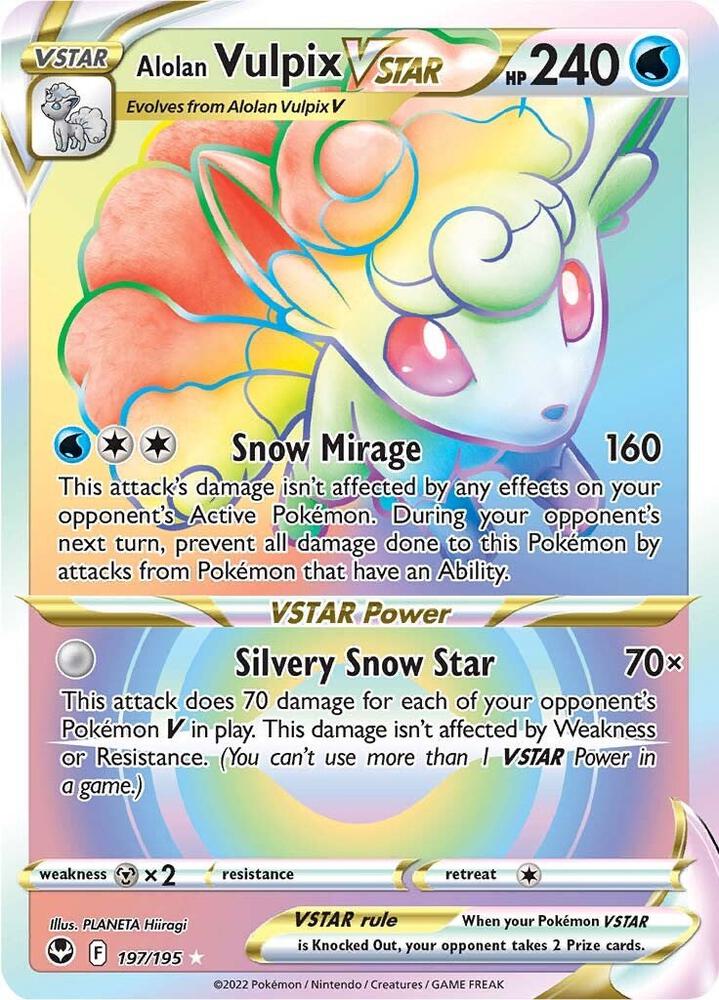 Alolan Vulpix Vstar - 197/195 Silver Tempest Rainbow Pokemon - NM/MINT