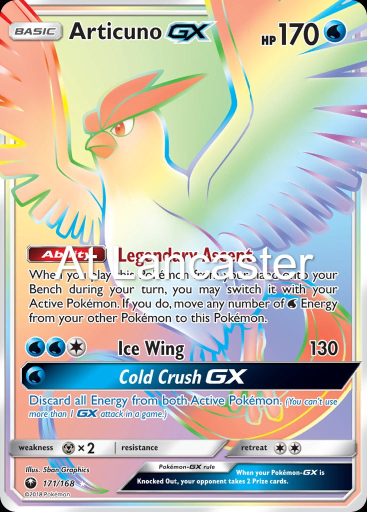 Articuno GX - 171/168 Celestial Storm Rainbow Rare Pokemon - NM (Lanc)