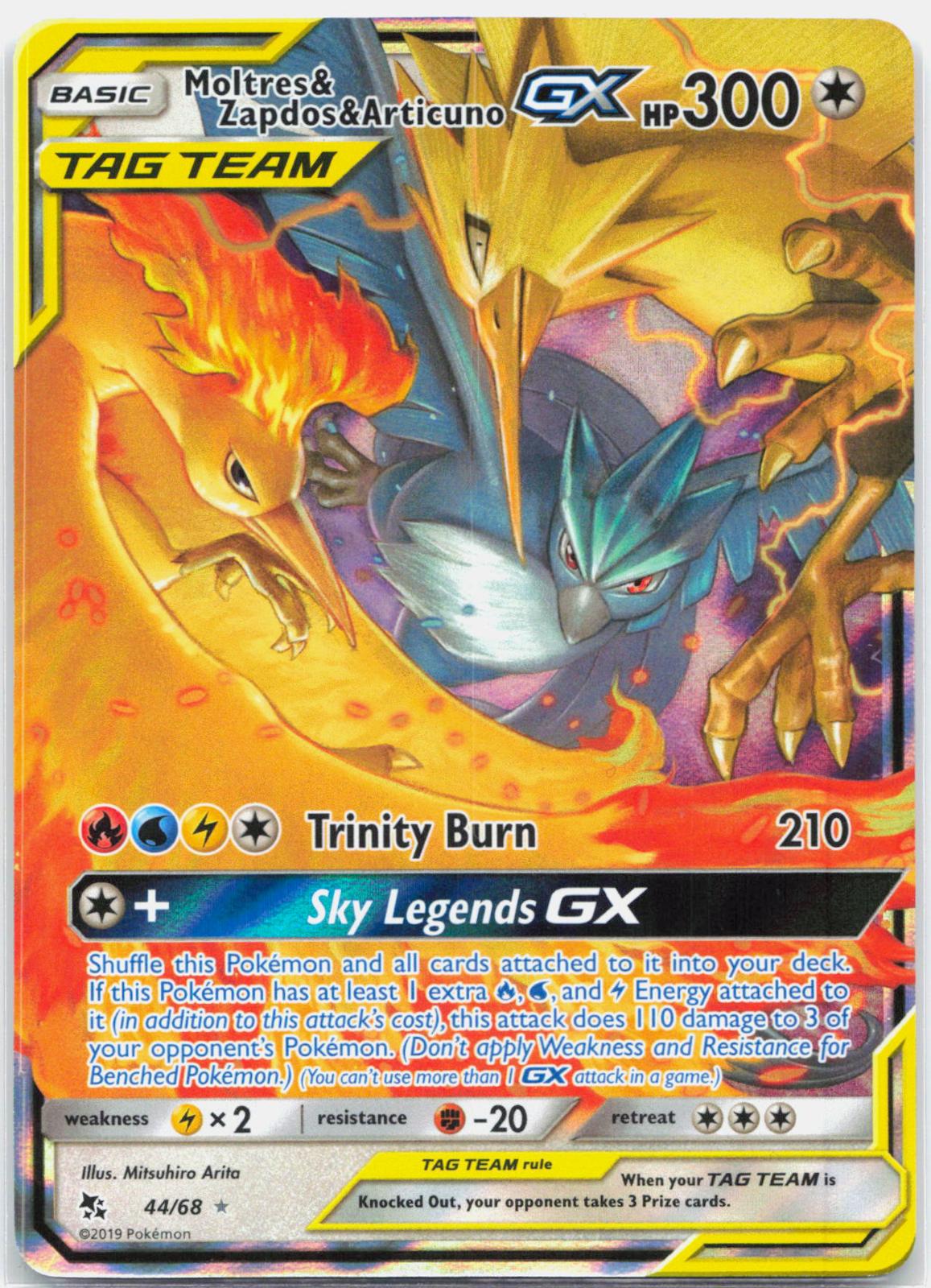 Moltres & Zapdos & Articuno GX - 44/68 Hidden Fates Ultra Rare Pokemon - NM