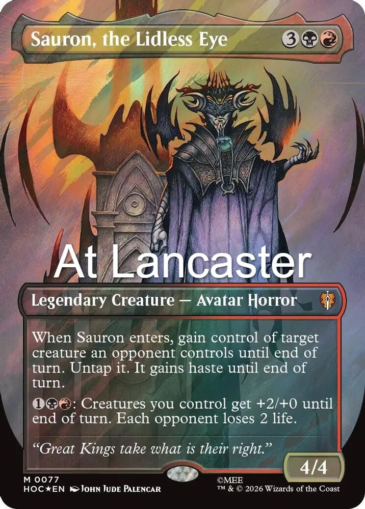 Sauron, the Lidless Eye (Borderless) (Surge Foil) - 77 The Hobbit: Eternal-Legal Mythic Magic: The Gathering - NM (Lanc)