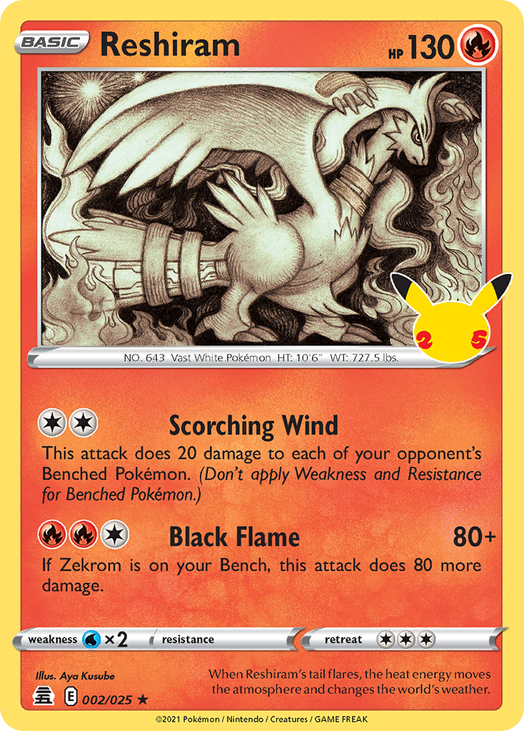 Reshiram - 002/025 Celebrations Holo Rare Pokemon - NM