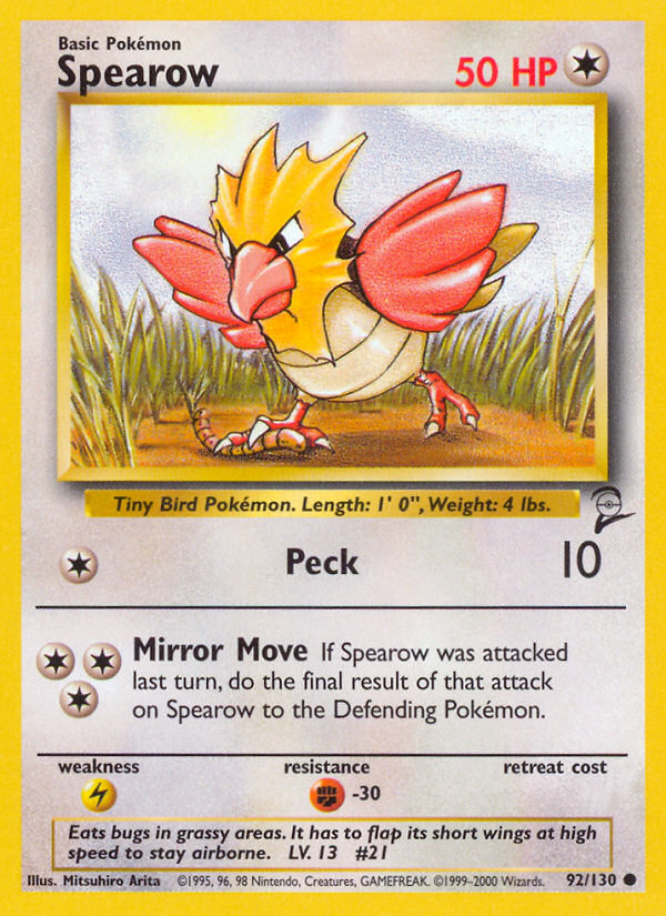 Spearow - 92/130 Base Set 2 Common Pokemon - NM