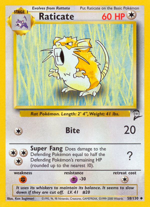 Raticate - 58/130 Base Set 2 Uncommon Pokemon - NM
